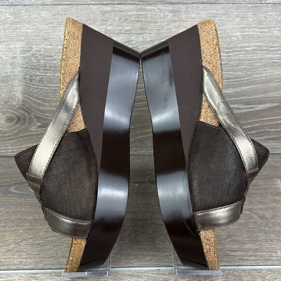 Naot Eve Brown Leather Women's Sz 9/EU 40 Slip On Open Toe Platform Wedge Sandal - Picture 9 of 11